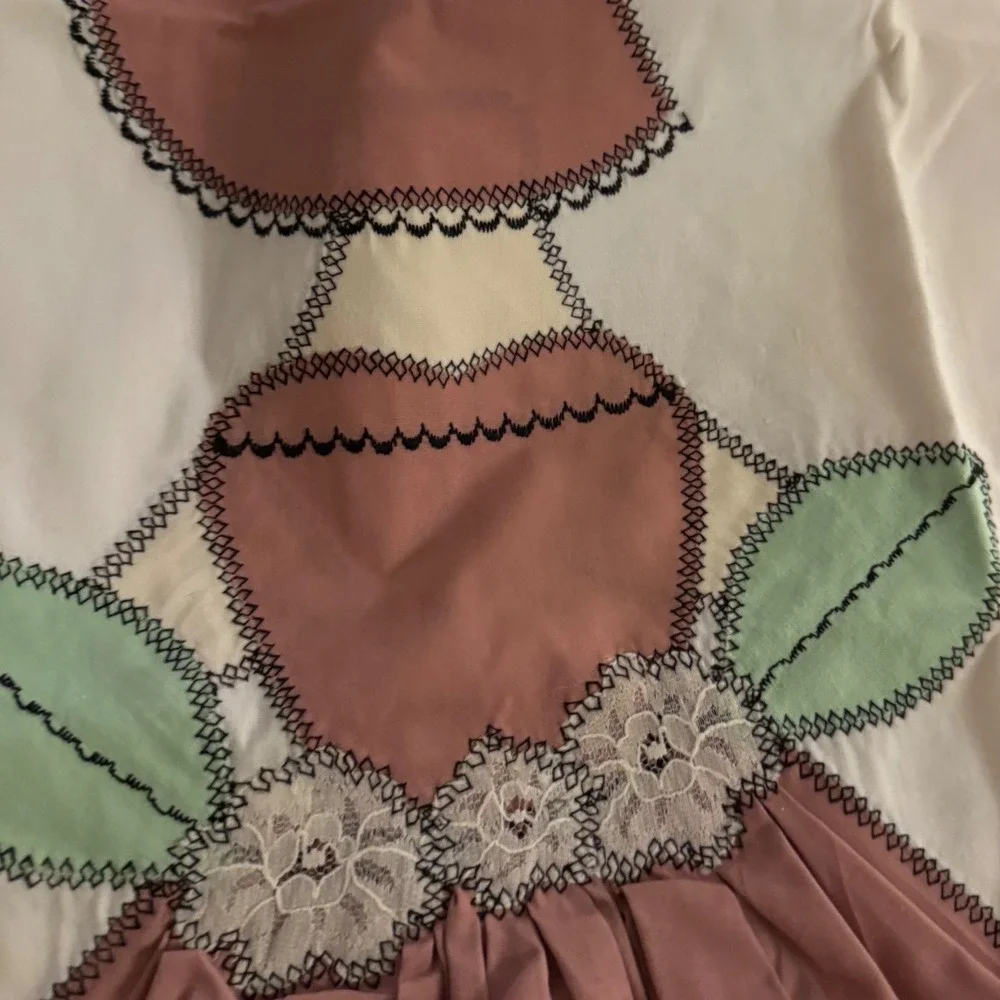 Vintage Southern Belle Applique King Pillowcase Set Pink Lace Cottagecore 2pc